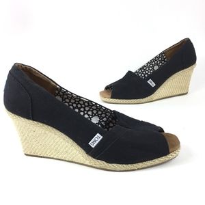 TOMS Espadrille Wedge Heel Open Toe Canvas Shoes